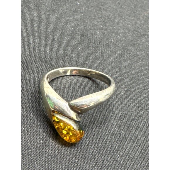 Sterling Silver 925 Ring With Amber Teardrop Gemstone Size 7 Elegant Minimalist - Picture 8 of 8